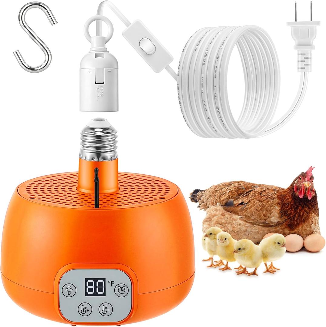 Enhon Chicken Coop Heater, Timing Heat Lamp for Chickens, Smart Temperature Control Chicken Brooder Heater, 5 Ft Long Cable Heating Lamp for Duck Dog Cats, No Remote