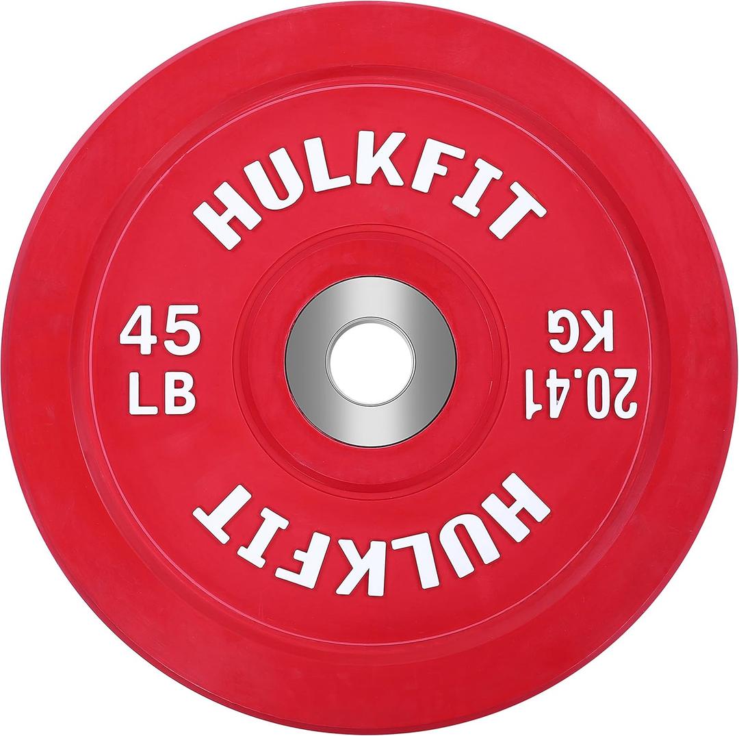 HulkFit 2-inch Pro Series Olympic Style Bumper Weight Plate with Shock Absorbing Low Bounce Rubber for Barbells & Plate Only Strength Training - Multicolor, 45LB