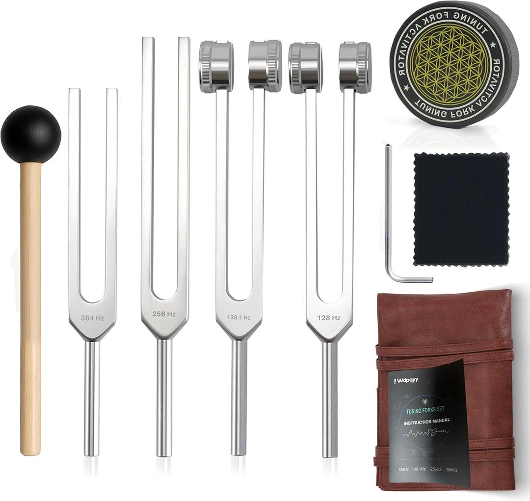 Tuning Forks for Healing Set128Hz, 136.1Hz, 256Hz, 384Hz. Chakra Sound Healing Instrument for Meditation,Yoga, Reiki Energy,Perfect Mother's Day & Birthday Gifts for Women