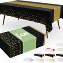 Smiry Plastic Table Cloth Disposable 5 Pack, 54 x 108 Inch Rectangle Waterproof Tablecloth, Printed Gold Table Runner Style for Birthday Weeding, Party Decorations, Leakproof & Sturdy, Black and Gold