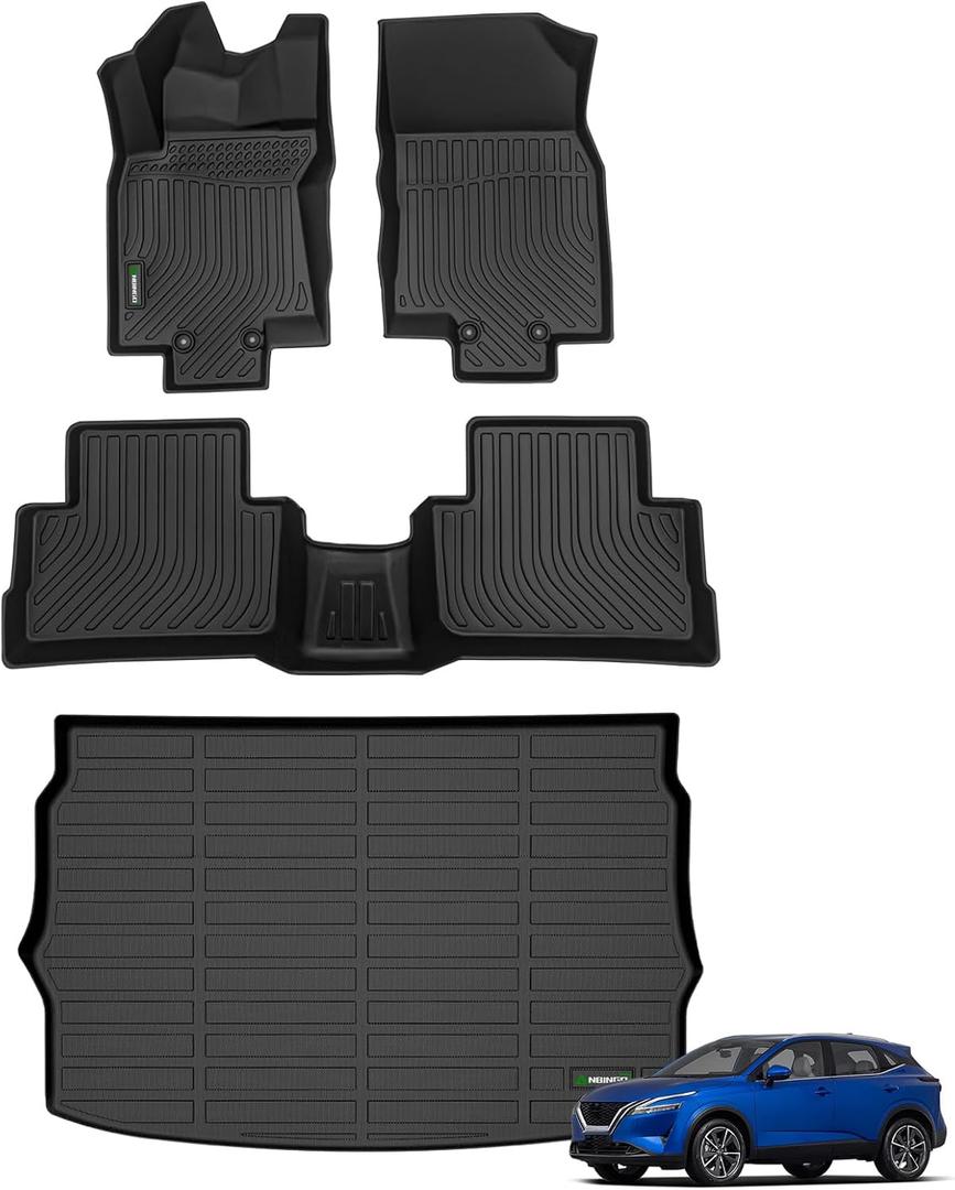 ANBINGO-Floor Mats for Nissan Rogue Sport 2017-2022 (Only for Cargo Tray Highest Position) All Weather Rogue Sport Floor Liners Set Accessories Black (Trunk Mat+Floor Mats)