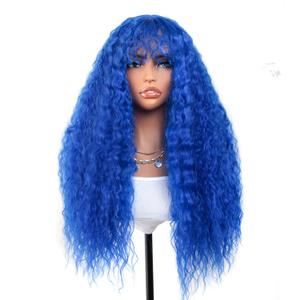 Blue Curly Wig with Bangs Curly Wig for Women Long Curly Wigs Skin-friendly Synthetic Fibersc for Daily Festival Holiday Use Long Curly Wig 26INCH