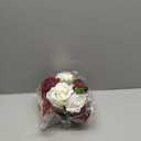 9in Wedding Bouquets for Bride Bridesmaid, Burgundy & White Artificial Roses Flowers Bouquet for Rustic Church Boho Wedding or Centerpieces Decoration