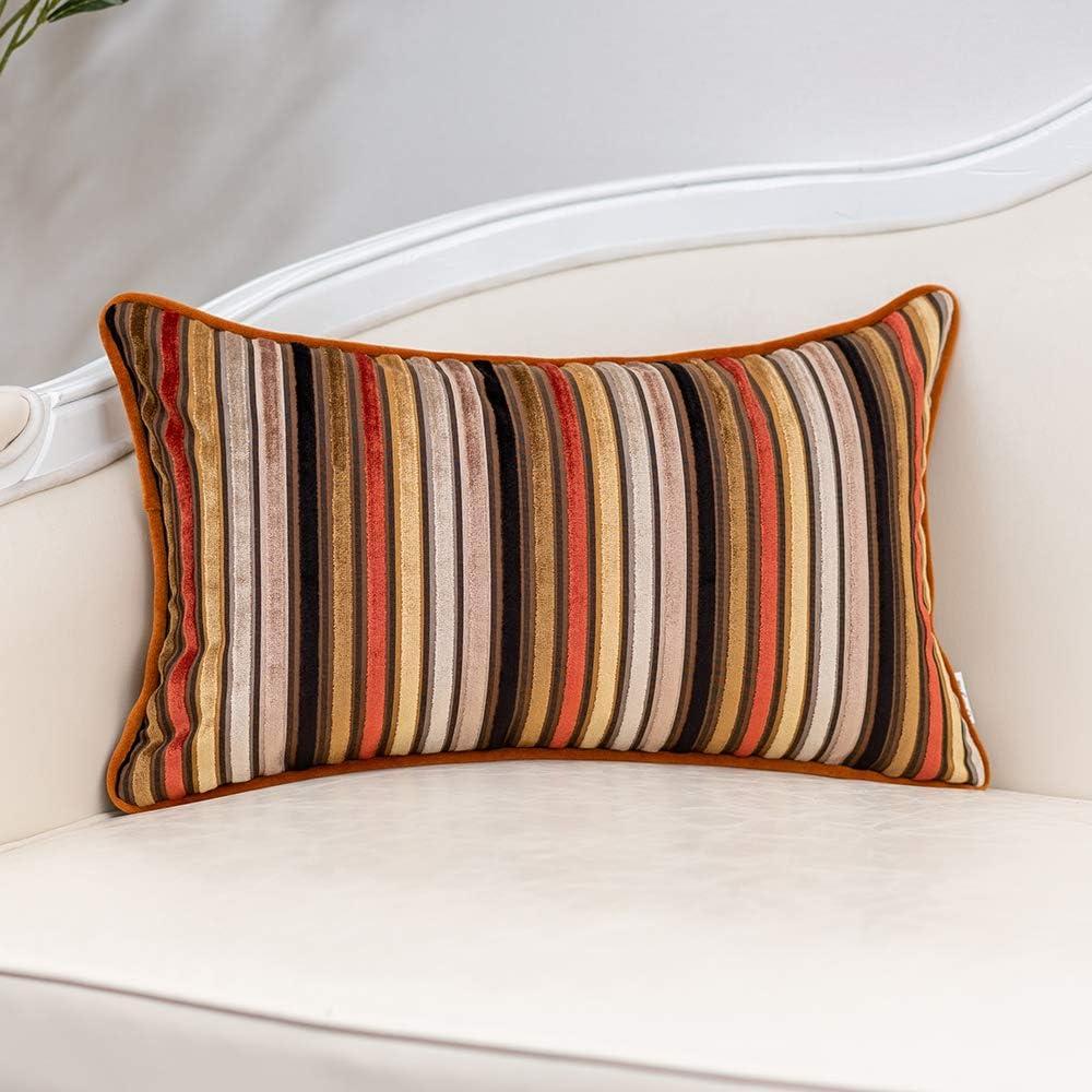 Yangest Orange Striped Throw Pillow Cover Multicolor Velvet Cushion Cover Zippered Rectangular Pillowcase for Sofa Couch Bedroom Living Room Home Decoration, 12x20 Inch