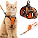 Rabbitgoo Cat Harness and Leash Set for Walking Escape Proof, Adjustable Soft Kittens Vest with Reflective Strip for Cats, Comfortable Outdoor Vest,Light Orange,M
