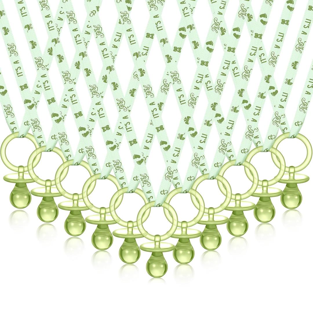 Junkin 60 Pieces Baby Shower Pacifiers Necklace Acrylic Pacifiers Necklace Charm for Baby Shower Party Favors Decorations, Women Style(Green)