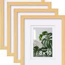 Egofine 8x10 Picture Frames Natural Wood Frames with Plexiglass, Display Pictures 4x6/5x7 with Mat or 8x10 Without Mat Set of 4 for Tabletop and Wall Mounting