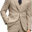 Men's Slim Fit 3 Piece Suit Two Button Business Wedding Dress Tux Suit Set Jacket Vest Pants with Tie (Large, Champagne)