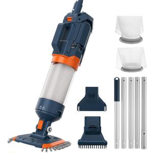 Heave Duty Pool Vacuum for Above Ground & Inground Pool-Powerful Suction 18.9 GPM Running time up to 1H, Ideal for Leaves, Debris, Handheld Rechargeable Pool Cleaner with Telescopic Pole