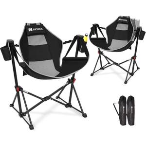 AKSOUL Hammock Camping Chair Swinging: Aluminum Alloy Adjustable Back Swinging Chair, Folding Rocking Chair with Pillow Cup Holder, Recliner for Outdoor Travel Sports Games Lawn Concerts Backyard