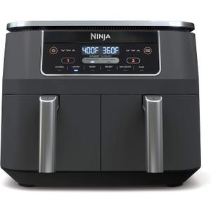 Ninja DZ201 Foodi 8 Quart 6-in-1 DualZone 2-Basket Air Fryer with 2 Independent Frying Baskets, Match Cook & Smart Finish to Roast, Broil, Dehydrate & More for Quick, Easy Meals, Grey, 8qt