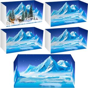 Hiboom 4 Pieces Arctic Style Diorama Box Polar Animal Diorama Cardboard Supplies Arctic Animal Habitat Project Supplies with Double Sided Tapes for Project Display, DIY Crafts, 19.7 x 8.7 x 8.3 Inches
