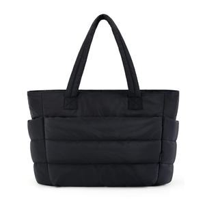 BAGSMART Tote Bag for Women, Lightweight Puffy Tote Bag with Compartments Shoulder Bag Handbag Quilted Shoulder Bag Handbag for Travel, Work, Beach, Gym, Shop (Black)