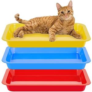 Tessco for you 3 Pcs Open Small Kitten Litter Box Rabbit Pan Waterproof Plastic Litter Tray Travel Toilet for Cats Bunny Guinea Pig Small Pet, Easy Clean(Classic Color,17.3 x 13.6 x 1.6 Inch)