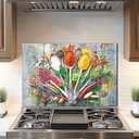 DAIFURONGE Tempered Glass Backsplash For Kitchen Behind Stove,Spice Stove Backsplash Top Cover,Easy to Clean Glass Splashback, Sink Cover Splash Guard,Home Kitchen Wall Decor (Art Deco 2, 30"x20"(76.2x50.8cm))