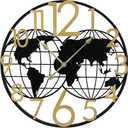 Large World Map Wall Clock, 24 Inch Metal Modern Wall Clock, Golden Big Numerals Battery Operated Vintage Industrial Farmhouse Wall Clocks for Living Room Bedroom Kitchen Home Decor