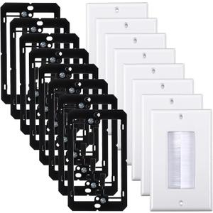 8 Pack Brush Wall Plate with Low Voltage Mounting Bracket, Cable Pass Through Insert for Wires, Single Gang Cable Access Strap, Wall Plate Cable Pass Through, Wall Socket for HDTV (White)