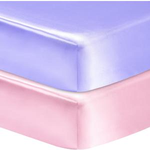 GUNTAIL 2 Pack Satin Soft Crib Sheet for Baby with Sensitive Hair Silky Baby Mattress Sheet Pink and Violet Unisex 52x28x8 Fitted Sheets