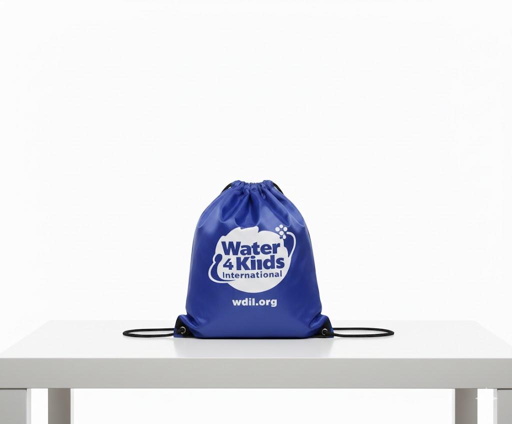 Medium Blue drawstring bag, white logo, 10 pack