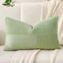 Sage Green Lumbar Throw Pillow Cover 12x20 inch,Pack of 1 Soft Corduroy Cushion Cover with Patchwork Textured,Farmhouse Home Decor,Boho Decorative Rectangle Cushion Case for Couch Sofa