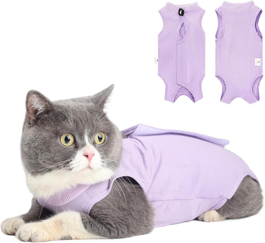 Cat Recovery Suit for Abdominal Wounds or Skin Diseases, Cat Onesie for Cats After Surgery Female Kitten Recovery Suit, Breathable E-Collar Alternative for Cats After Spay Anti Licking Wounds (Medium, Purple)