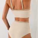 Herseas Women's Textured Bikini Sets O Ring Swimsuits Whip Stitch High Waisted Bathing Suits 2026 Summer Beach Wear (Beige, M)