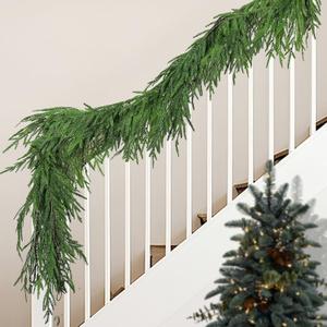 Watayo 2 Pcs Christmas Norfolk Pine Garland, 6 Ft Dense Real Touch Pine Garland Ornament, Realistic Artificial Pines Greenery Garlands for Mantle, Table, Fireplace, Indoor, Outdoor Xmas Decoration