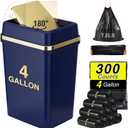 Bathroom Trash Can with Lid 4 Gallon Trash Can with Swing Lid Navy Blue Small Garbage Can Bathroom Garbage Can with 300 Counts Trash Bags for Kitchen Bedroom Office