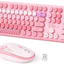 Dilter Wireless Keyboard and Mouse, Typewriter Full Size Keyboard with Number Pad and 2 in 1 USB Connected Mouse for Windows 7/8/10, Laptop, Desktop, PC, Computer (Pink Colorful)