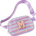 Fanny Pack for Girls,Birthday Easter Gifts,Chenille Initial Letter Girls Crossbody Bag,Preppy Teen Belt Bag for Graduation Travel Gifts,Cute Sequin Trendy Stuff. (M, Purple)