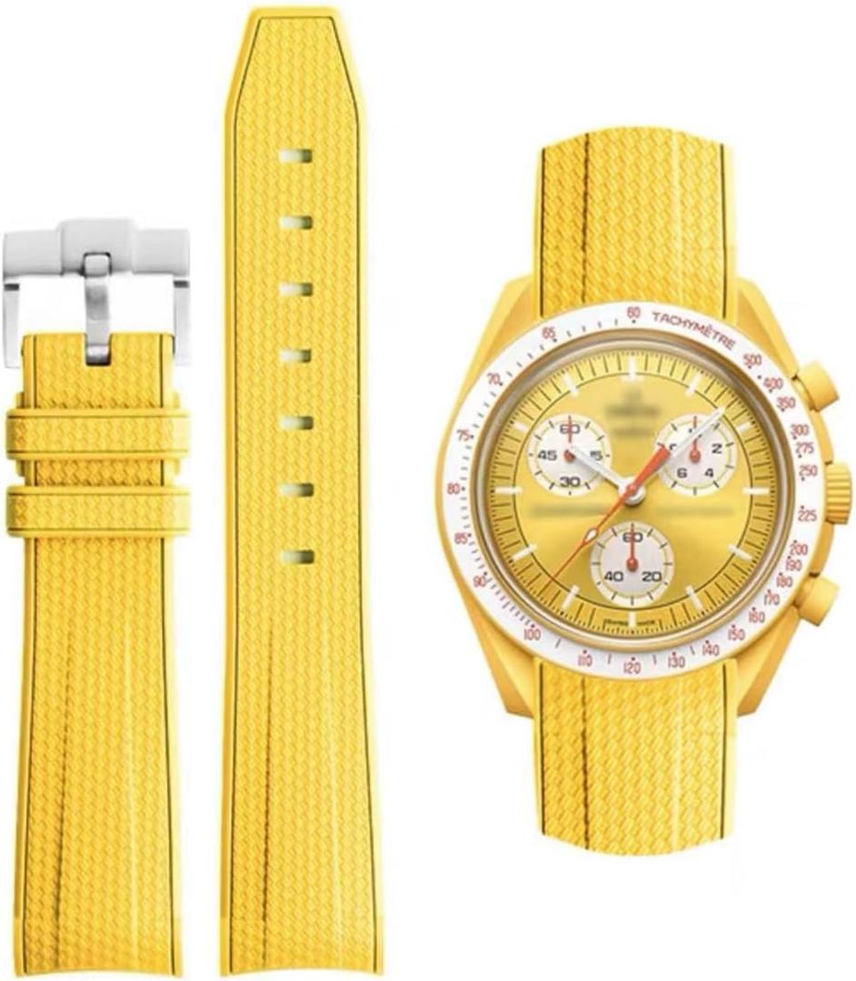 Bands for Moonswatch Watch Rubber for Omega x Swatch MoonSwatch 20mm Rolex Seiko Watch Silicone Men with Stainless Steel Replacement Bracelet Original Bracelet Omega x Swatch MoonSwatch Speedmaster (Yellow)