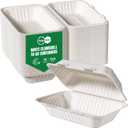 Turbo Bee 75 Pack White Compostable Take Out Containers, 9x6 Disposable Food Containers with Lids, Heavy Duty Clamshell To Go Boxes for Restaurant, Catering, Meal Prep & Lunch