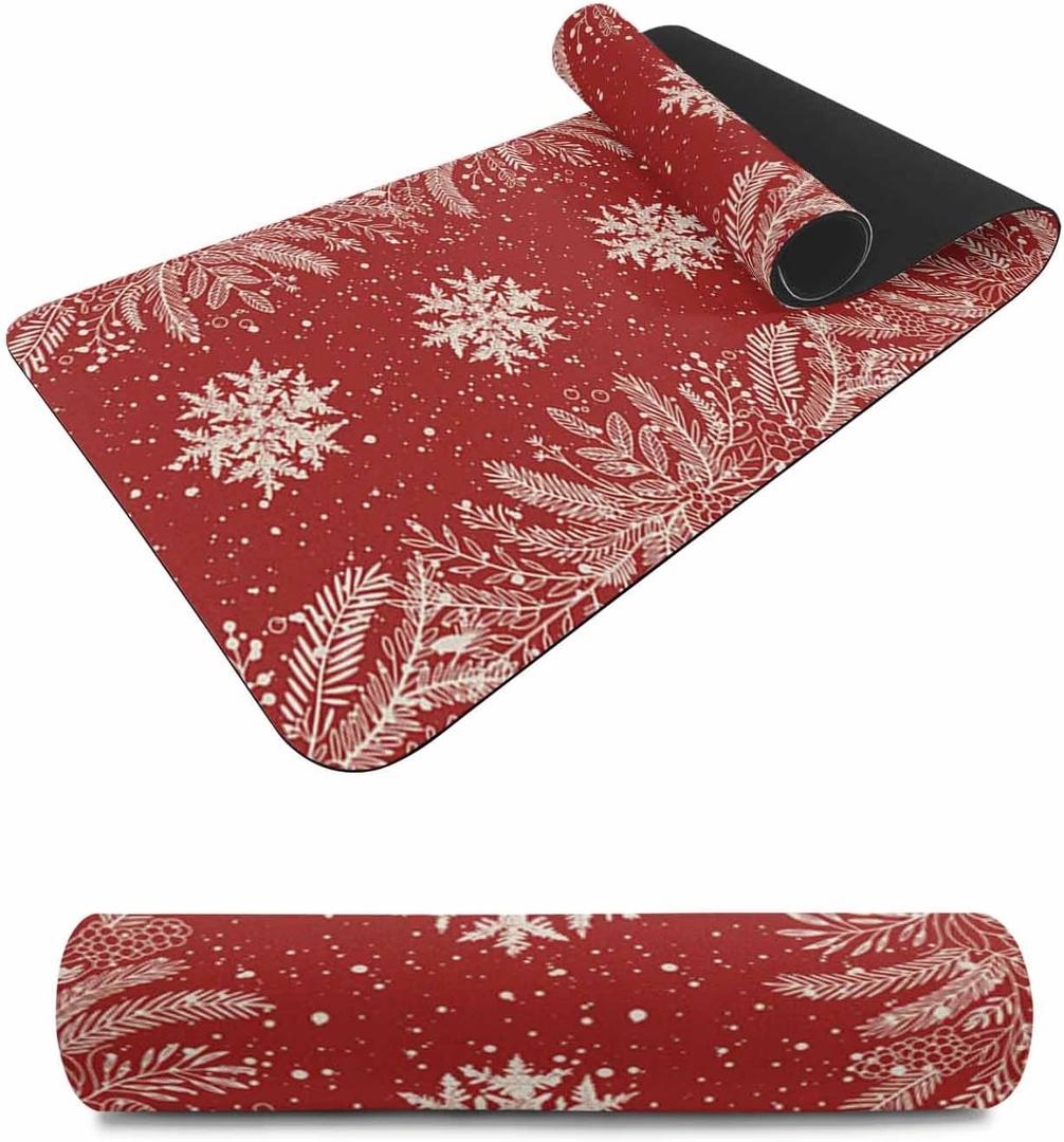 Christmas Snowflakes Heat Table Runner Long, Winter Xmas Pine Leaf Red on Linen Table Countertop Protector Waterproof Non-Slip Decorative Heat Proof Place Mat for Kitchen Dining Room 40"x12" (Bright Red Beige)