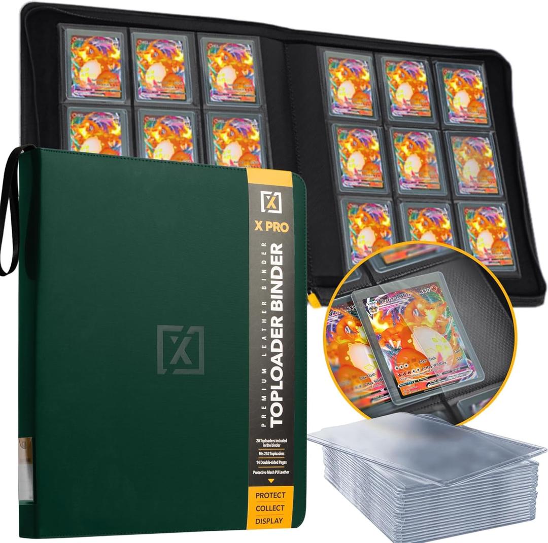 X PRO Top Load Card Binder - Compatible with Top-loading Card Cases - Fits 252 | 20 Premium Loaders Included | 9-Pocket Ringless Double-Sided Pages | Storage for TCG & Sports Cards
