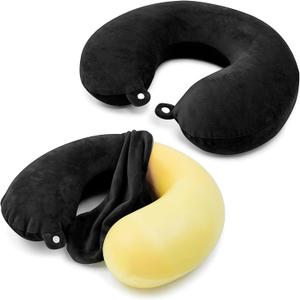 2 Packs Travel Neck Pillow Cover, Reusable U Shaped Washable Cover (Black)