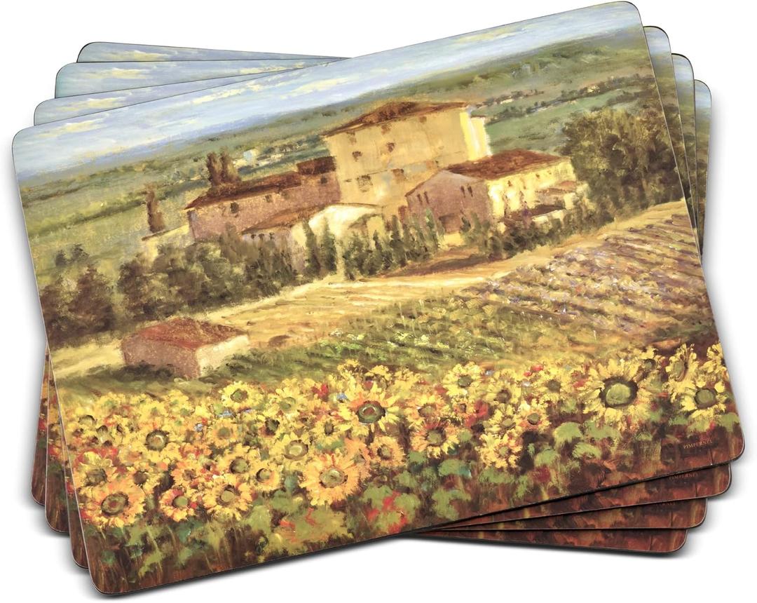 Pimpernel Tuscany Collection Placemats | Set of 4 | Heat Resistant Mats | Cork-Backed Board | Hard Placemat Set for Dining Table | Measures 15.7 x 11.7 Multicolor