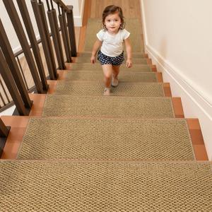 15PCS Non-Slip Stair Treads - 8"x30" Edging Stair Treads for Wooden Steps Washable Peel and Stick Indoor Stairs Tread Rug Stain Resistant Staircase Mat for Kids and Pets(15pc, Brown)