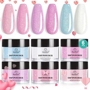 Beetles Dip Powder Nail Kit, 6 Colors Pink White Purple Powder Dipping Set Spring Colors for All Seasons, Blue Pink Glitter DIY Art Manicure No Need Nail Lamp Cured Valentines Gift for Women