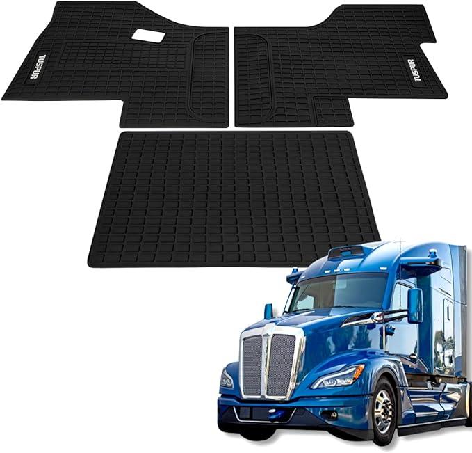 Floor Mats Fit for Kenworth T680 T880 W990S or Peterbilt 579 567 Trucks, Floor Rubber Mats for All-Weather Non-Slip Black (3PCs)