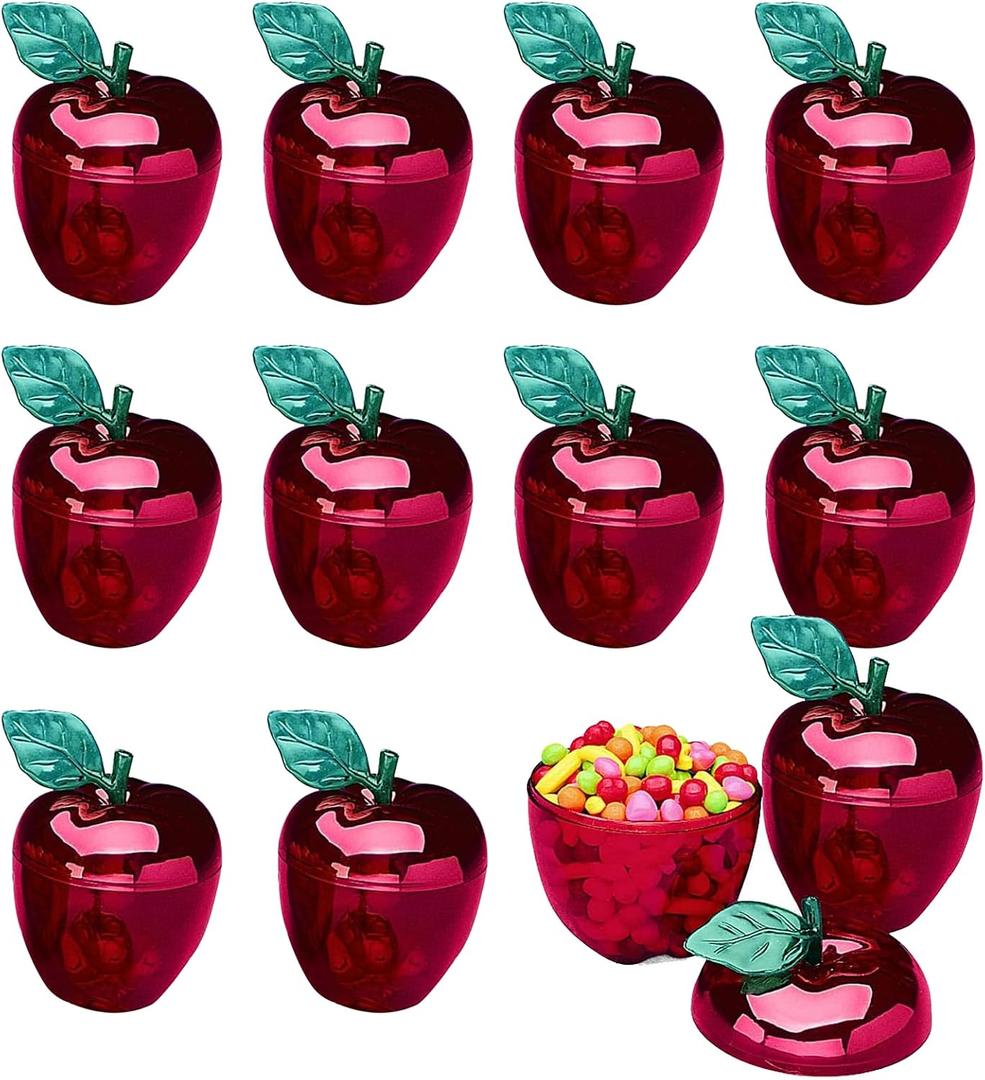 Fun Express Set of 12 Apple Containers for Treats, 3.75 x 4.75 x 1 inches, BPA Free Plastic, Teacher Gifts, Classroom Treat Containers, End of School and Back To School Celebrations (Red)