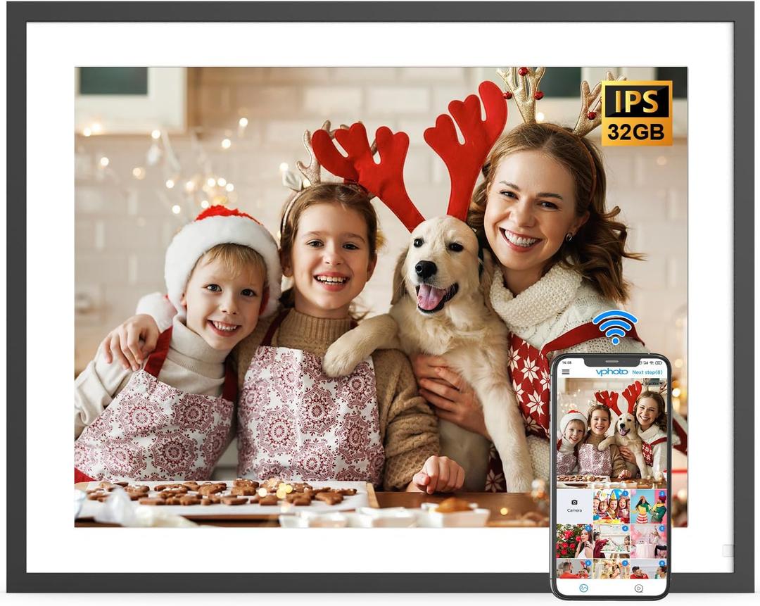 Digital Picture Frame 16.2 Inch Large Digital Photo Frame - 32GB Wall Mountable Wi-Fi Electronic Photo Frame, Auto-Rotate, Share Photos Video via App Email, Free Cloud, Christmas Gifts for Mom Dad
