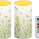NETILGEN Flameless Candles LED Battery Operated Candles with Realistic Set of 2 with 18 Key Remote Control Timer Dancing Flame Pillar Candles for Home Beach Farmhouse, Floral Green