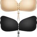 Cmojsk Sticky Bra, Backless Sticky Push Up Bra Adhesive, Invisible Seamless Strapless Bras for Women Reusable 2 Pair Black/Beige