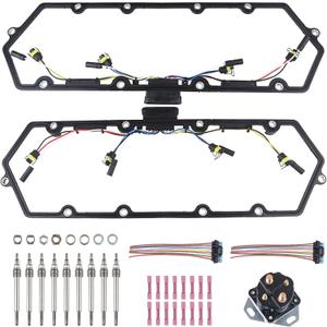 WMPHE Compatible with 2 Valve Cover Gaskets + Inner Injector Glow Plug Harness with Relay + 8 Glow Plugs Ford F250 F350 E250 E350 Diesel Powerstroke 7.3L 1999 2000 2001 2002 2003, OEM F81Z-6584-AA