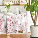 Horaldaily Spring Tablecloth 90×90 Inch Round, Pink Cherry Blossoms Washable Seasonal Table Cover for Party Picnic Dinner Decor