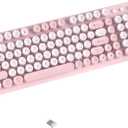 Wireless Bluetooth Keyboard - Full Size Retro Round Typewriter Style Wireless Keyboard with 2.4GHz & Bluetooth Dual-Mode Compatibility for PC, Laptop, Windows, Mac, and More (Pink)