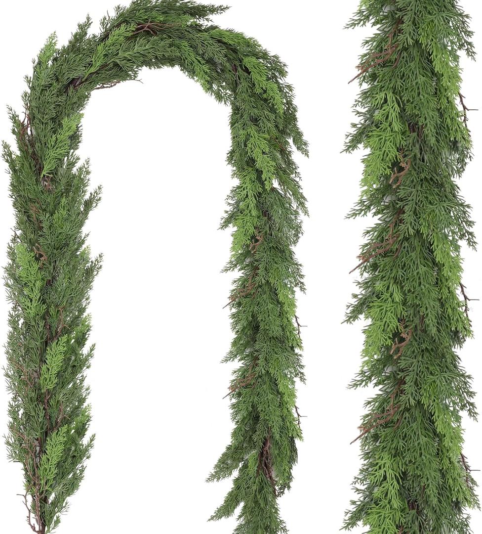 1 Pcs 9FT Christmas Cedar Garland Real Touch Christmas Garland Thick and Lush Christmas Garland Realistic Artificial Greenery Garland for Fireplace Holiday Indoor Outdoor