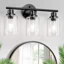 3-Light Black Vanity Lights, E26 Modern Bathroom Light Fixtures with Clear Glass Shade, Wall Lamps for Mirror Kitchen Hallway Cabinet Living Room Sconces Lights