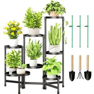 8 Tier Plant Stand Indoor, Tiered Plant Stand Outdoor for Multiple Plants, Corner Plant Shelf for Patio Balcony Porch Garden Living Room House, Black