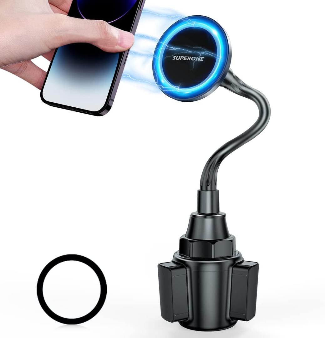SUPERONE for Magsafe Cup Holder Phone Mount,Universal Cup Phone Holder For Car,Wireless Magnetic Car Mount with Adjustable Neck & 360Rotation for iPhone 17 16 15 14 13 12Pro Max,Samsung & Smartphones